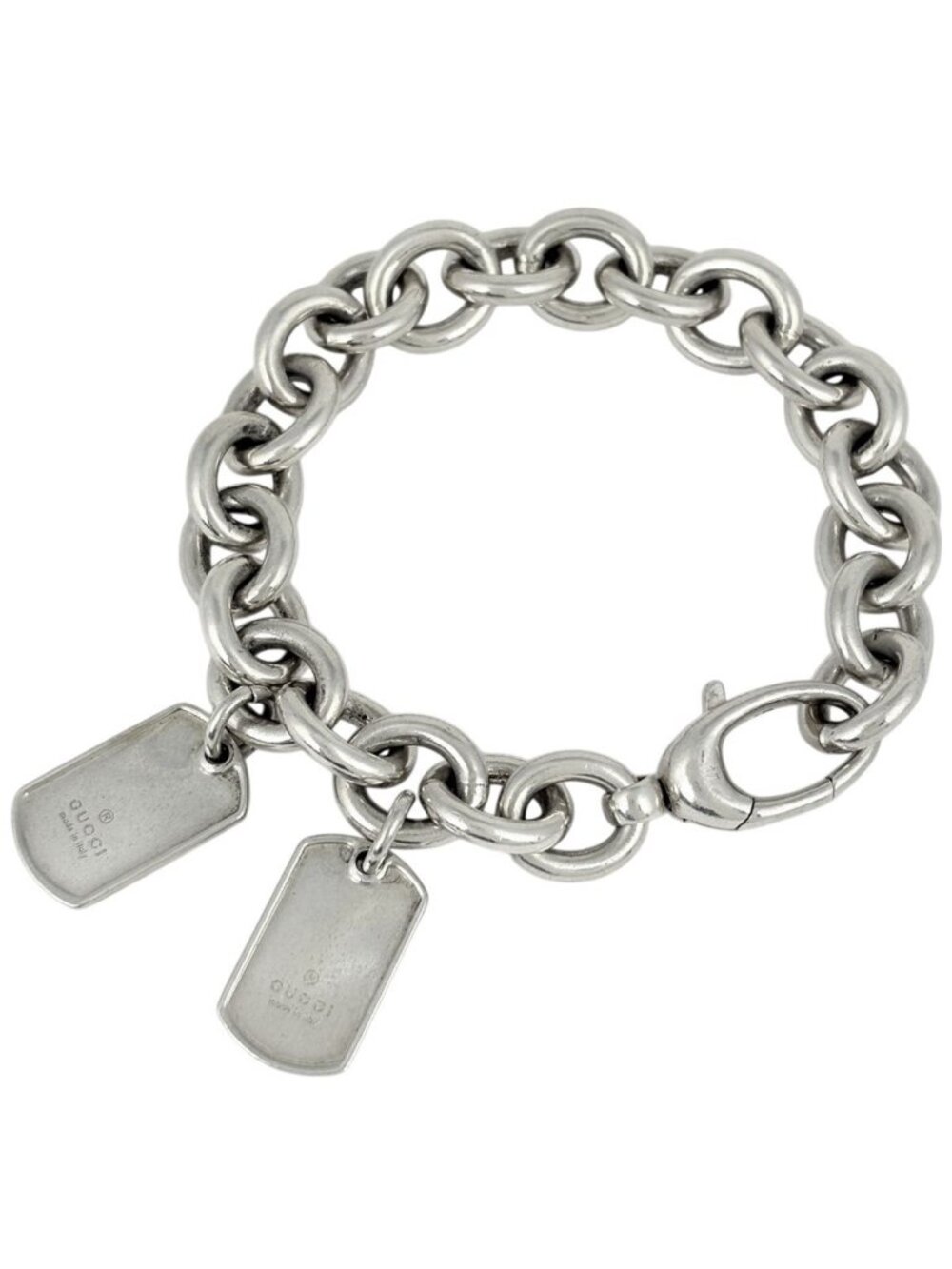 Gucci Dog Tag Chain Bracelet Plate Logo 925 Sterling Silver